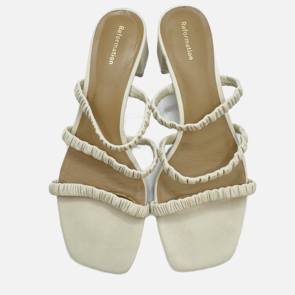 Reformation Assunta Strappy Block Heel Mule white leather sandal square toe 6.5 - Picture 11 of 12